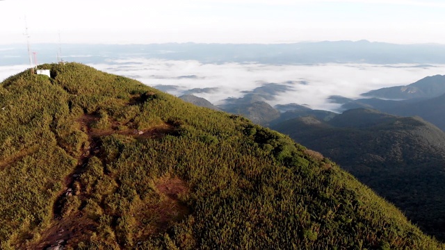 一座热带雨林山顶上的无线电发射塔视频素材