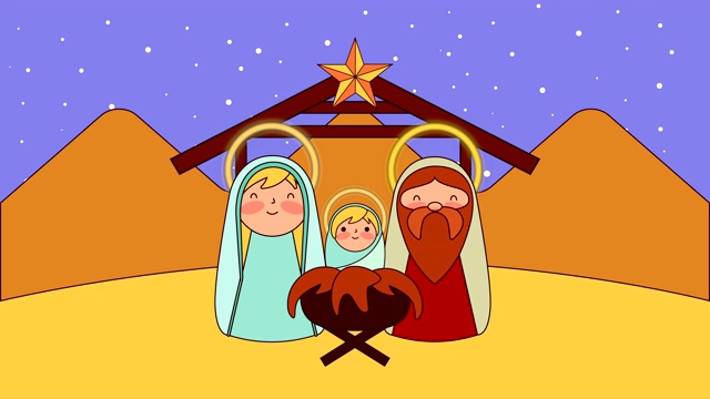 可爱的神圣家庭在马槽人物视频素材