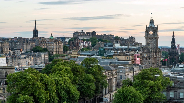延时:爱丁堡城市景观在黄昏英国视频素材