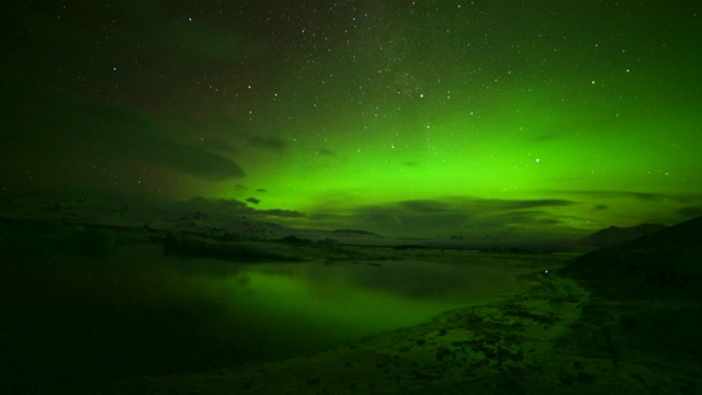 冰岛Jokulsarlon上空的极光风景视频下载