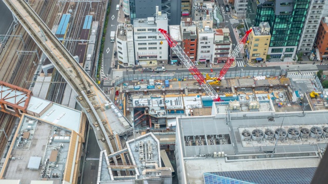 4K时间流逝-日本铁路旁边的建筑工地-日本东京视频下载