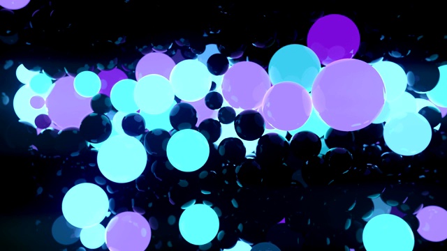 黑色背景上的彩色反光发光球。数字动画3d渲染。4K，超高清分辨率视频素材