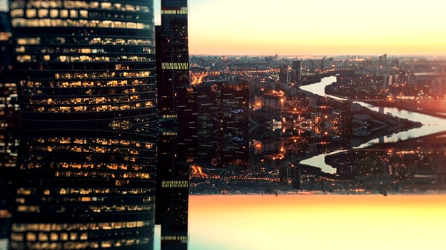 未来城市空中背景。镜面效果视频购买