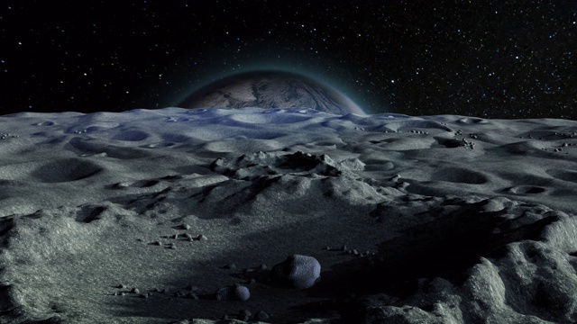 从月球表面的火山口拍摄的蓝色行星地球视频下载