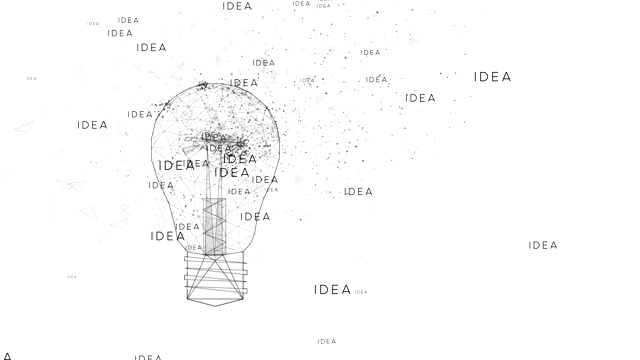 文字理念，灯泡从多边形在白色的背景。概念的想法。视频下载