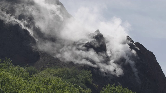 烟从火山口升起，日本。视频素材