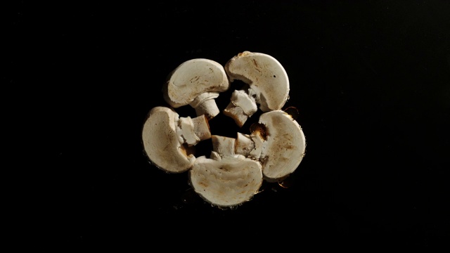 在黑色背景下碾碎整个蘑菇视频素材