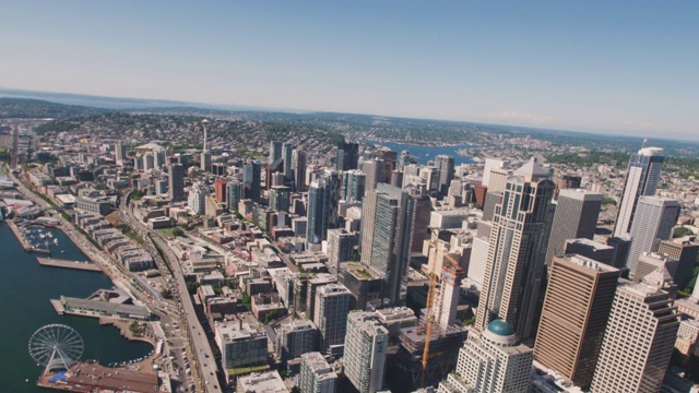 西雅图天际线建筑头顶空中拍摄的建筑物视频素材