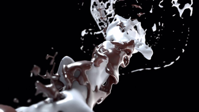 慢动作的牛奶和巧克力飞溅的龙卷风视频素材