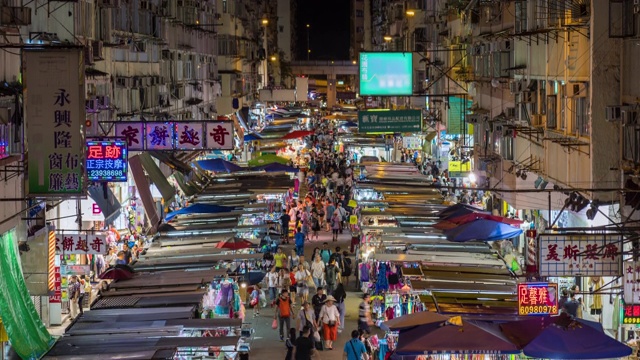 4K Time lapse俯视图，香港孟角地区传统夜市场景视频素材