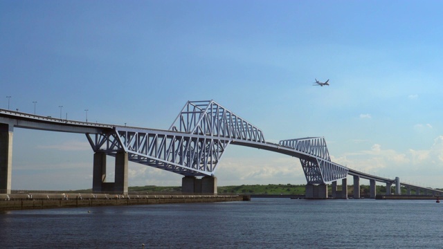 东京门桥有飞机降落视频素材