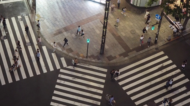 日本东京银座十字路口的行人俯视图。视频素材