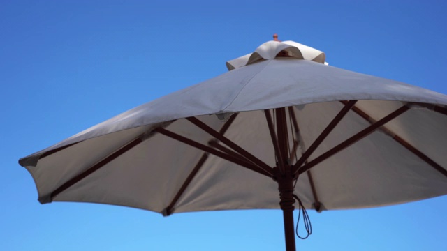 美丽的雨伞和椅子围绕在游泳池附近的海滩视频下载