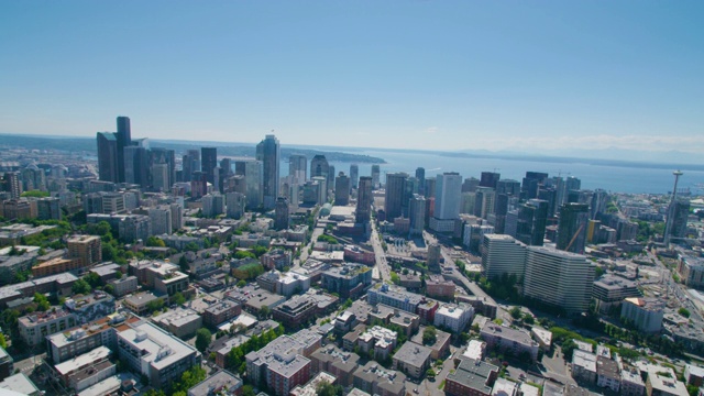 西雅图华盛顿美国市中心城市天际线广角航拍视频素材