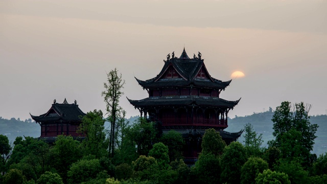 重庆璧山秀湖公园的日落视频下载