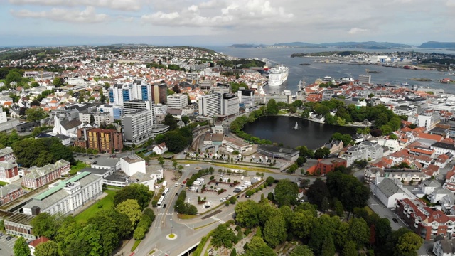 Stavanger Sentrum，挪威鸟瞰图视频下载