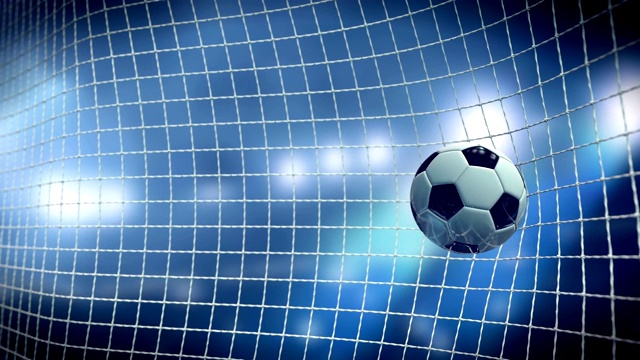 足球在球网中的慢动作，足球球门的3D动画视频下载
