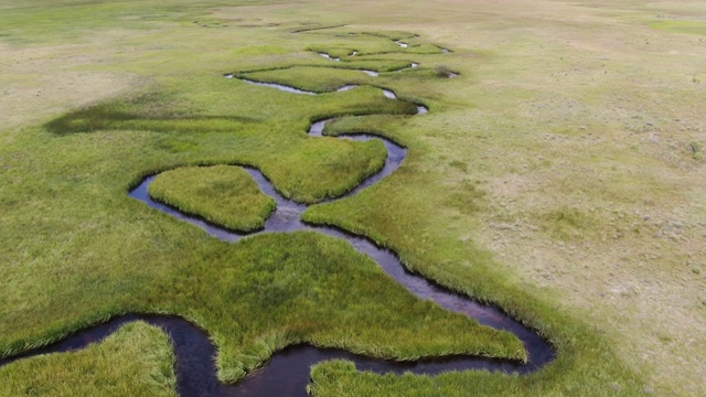 绿地及小曲线河流鸟瞰图视频素材