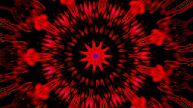 曼陀罗的形式旋转和变化的形状和视频与星星的形状和角度，开放的数字形成万花筒与运动在红色和黑色视频下载