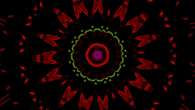 曼陀罗的形式旋转和变化的形状和视频与星星的形状和角度开放的数字形成万花筒与运动在红绿色和黑色视频下载