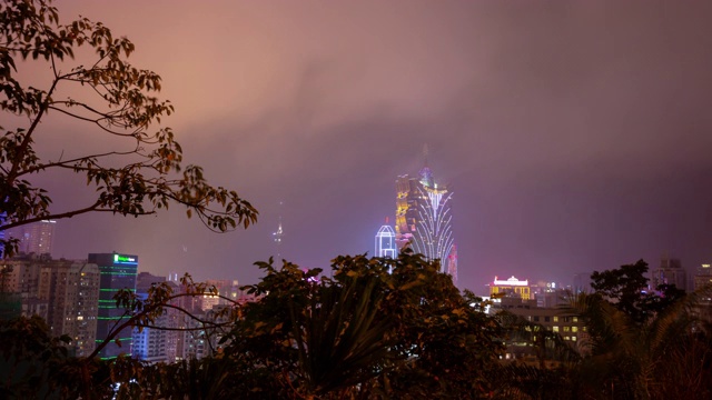 夜间照明公园顶层澳门市区全景时间间隔4k中国视频素材