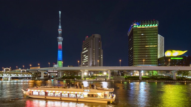4K超高清延时:东京天空树和住田河的东京地标，在浅草，日本视频素材