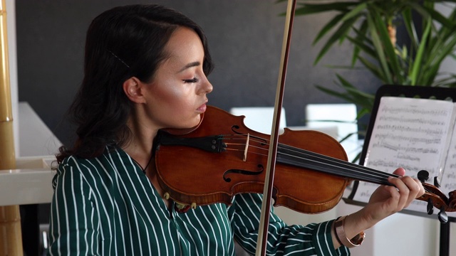 在家拉小提琴的女艺术家视频素材
