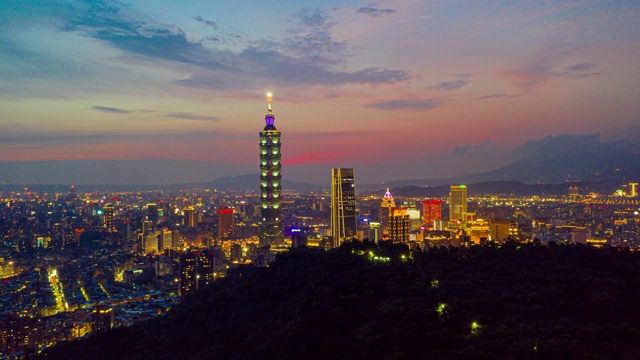 从白天到晚上的Hyperlapse或Dronelapse鸟瞰台北商务区，台湾视频下载
