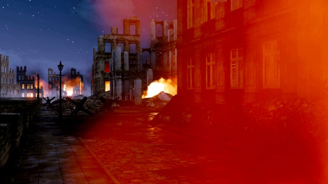 第二次世界大战后，大火将欧洲城市夷为废墟视频素材
