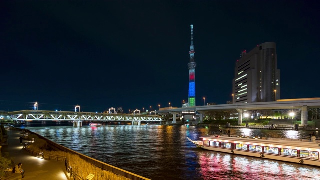 4K超高清延时:东京天空树和住田河的东京地标，在浅草，日本视频素材