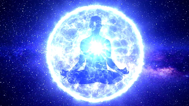 冥想与蓝色脉轮动画星光光环瑜伽视频下载