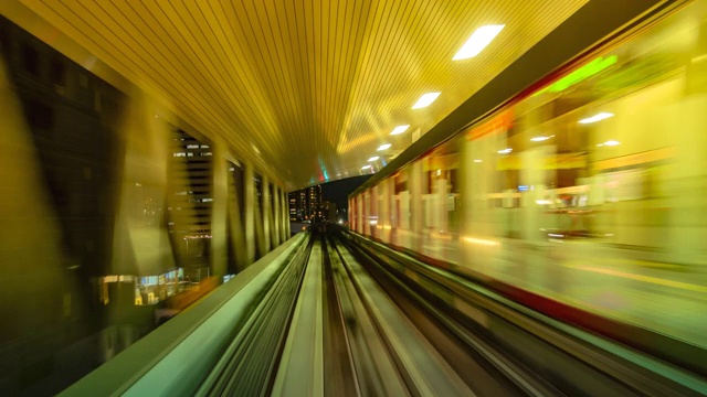 4 k。时光流逝自动列车速度快于日本东京亚细亚市，是日本著名的亚细亚台场线视频素材