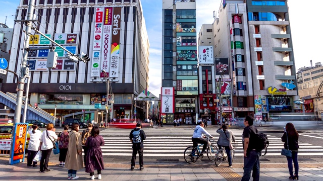4K时间流逝:日本东京上野斑马线上的行人。视频素材
