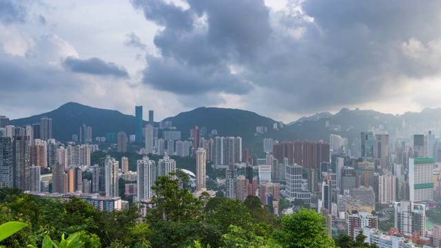 时间推移:多云俯视图现代城市商业区香港-香港城市的高层摩天大楼视频下载