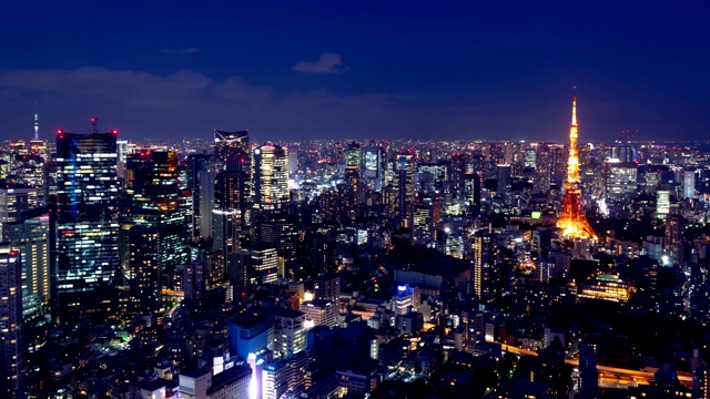 4K延时:黄昏时间东京塔和东京天际线，关东，东京，日本。放大照片视频素材