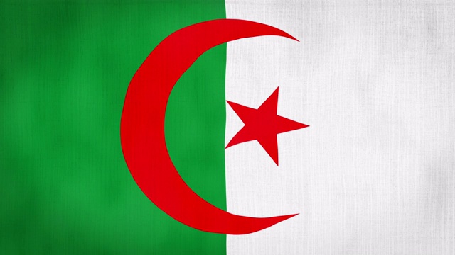循环，真实的面料纹理和波浪阿尔及利亚国旗，3D和4K动画。视频下载