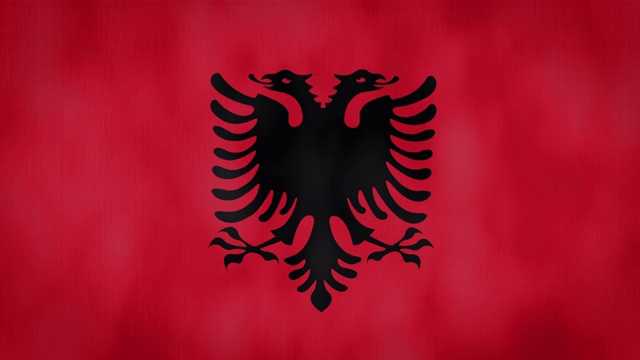 循环，真实的面料纹理和波浪阿尔巴尼亚旗，3D和4K动画。视频下载