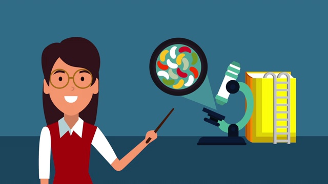 年轻教师女与显微镜动画视频下载