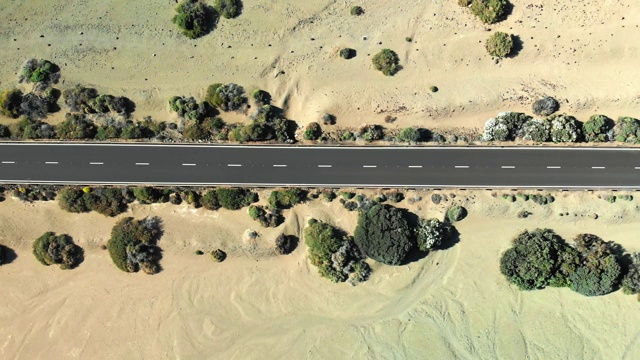 鸟瞰图，直空的沙漠道路槽视频素材