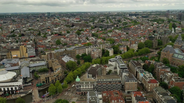 飞行阿姆斯特丹白天时间城市风景著名的博物馆综合航空全景4k荷兰视频下载