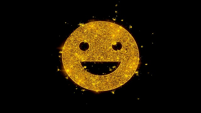 大大的微笑表情符号火花粒子在黑色的背景。视频素材