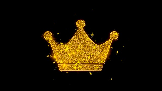 皇后皇冠图标火花粒子黑色背景。视频下载