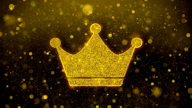 女王皇冠图标黄金闪光粒子。视频下载