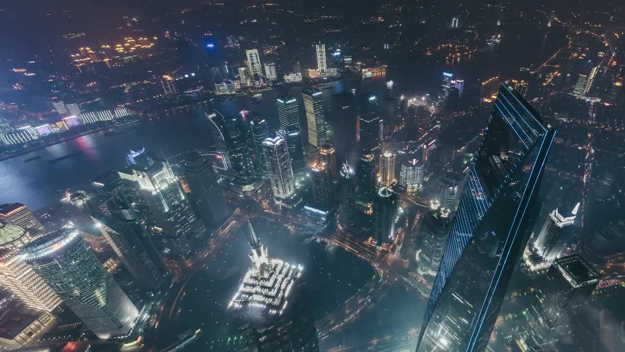 T/L ZI夜景上海城市网络鸟瞰图视频下载