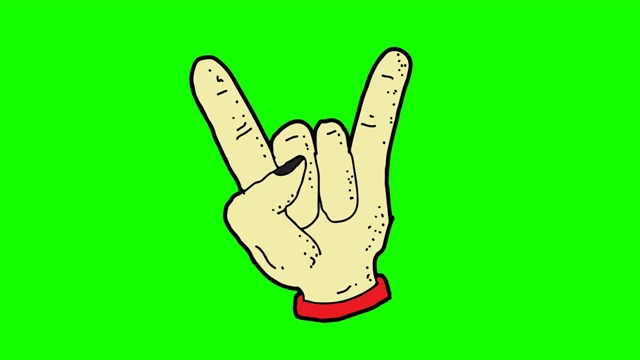 手绘绿色摇滚金属手的背景动画视频素材