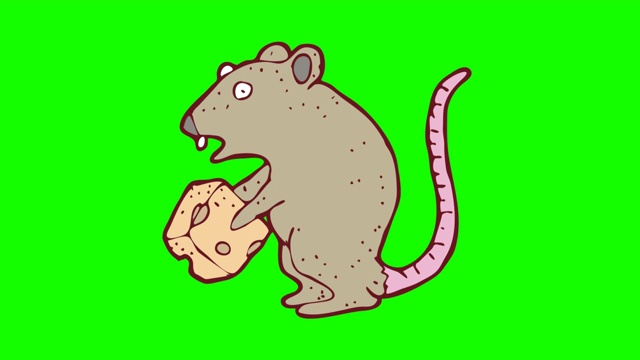 手绘的绿色老鼠和奶酪的背景动画视频素材