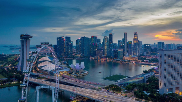 夕阳下的新加坡商业区视频下载