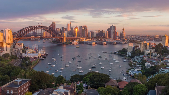 暮色中俯瞰澳大利亚悉尼市中心的天际线视频下载