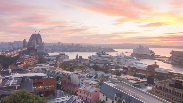 暮色中俯瞰澳大利亚悉尼市中心的天际线视频素材