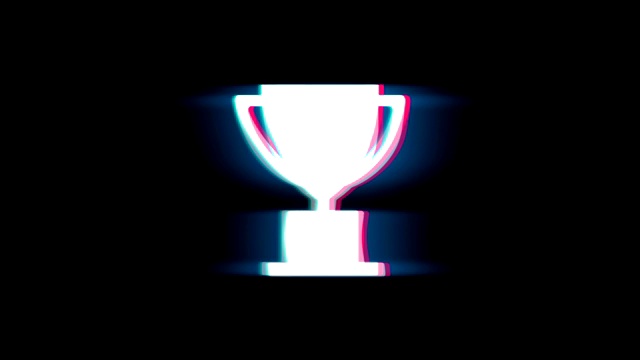 Glitch复古动画上的奖杯奖杯符号。视频下载